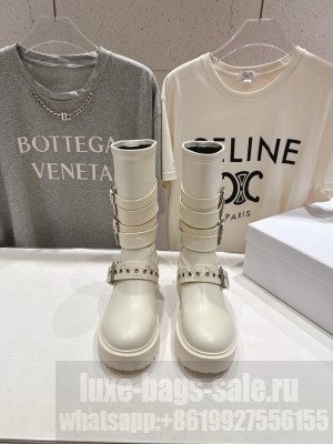 Christian Dior D-Fight Ankle Boot White Calfskin and Leather-Effect Stretch Material