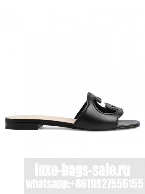 Gucci Women's Interlocking G Cut-Out Slide Sandal 694451 Black