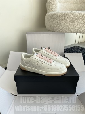 Chanel CC Logo Calfskin Sneakers G39978 White/Pink 2024