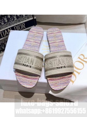 Dior Dway Flat Slide Sandals in Multicolor Stripes Embroidered Cotton Spring/Summer 2021 Collection 52