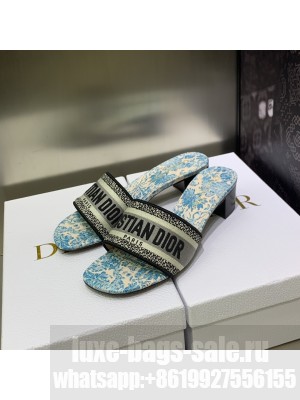 Dior Dway Heeled Slide Sandals 4cm in Cotton Embroidered 2023 Collection 026