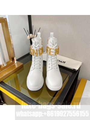 FENDI Fendigraphy white brushed leather biker boots