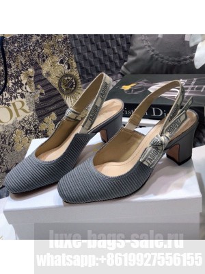 Dior x Moi Slingback Pumps 6.5cm in Grey Ribbon Embroidered Cotton Spring/Summer 2021 Collection