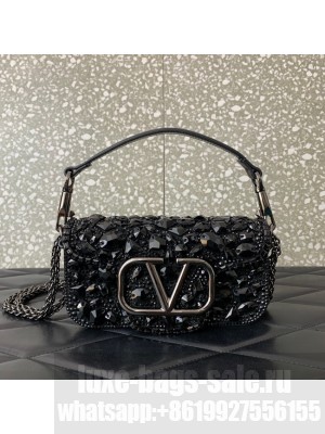 VALENTINO Super Mini Loco imitation crystal chain bag 6038 black