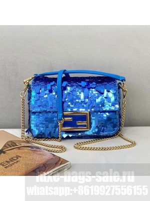 Fendi Baguette Sequins Mini Bag Blue  2021 Collection