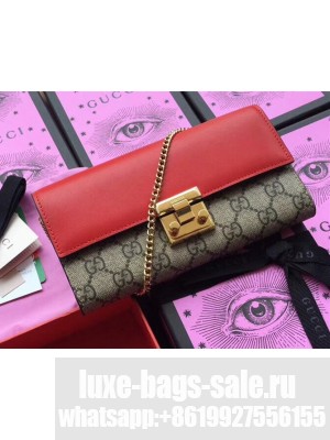 Gucci Padlock GG Canvas and Calfskin Continental Chain Wallet 453506 Red 