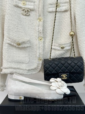 Chanel Women's Camellia Suede & Leather Flat White 2024