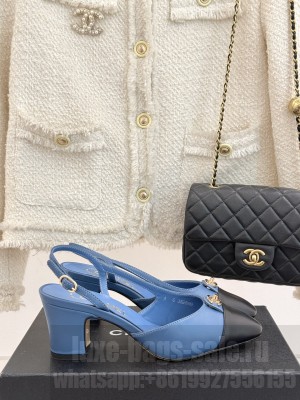 Chanel Lambskin cc Metal slingback Pumps Blue 2025
