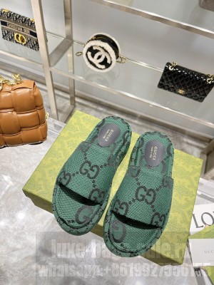 Gucci Maxi GG Canvas Platform Slide Sandals 5.5cm Green 2022 Collection