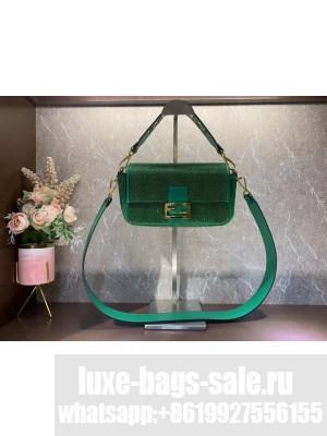Fendi Baguette crystals and leather bag F0961 green
