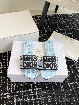 Dior Dway Slide Embroidered Cotton and Pale Blue Miss Dior Allover Motif