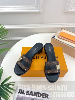 Louis Vuitton Lock It Heel Slide Sandals 4.5cm in Monogram Canvas Black 2023 08