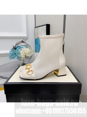 Gucci Women's White GG Horsebit Mesh Heel 5.5  Ankle Boot 2021 Collection