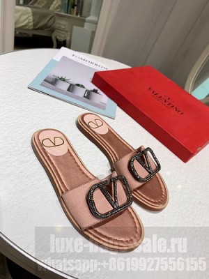 VALENTINO VLOGO SIGNATURE SLIDE SANDALS N PINK/CRYSTALS 2021 09