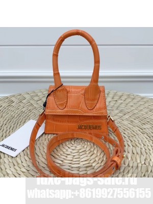Jacquemus Leather Le Chiquito Micro Bag Croco Pattern Orange