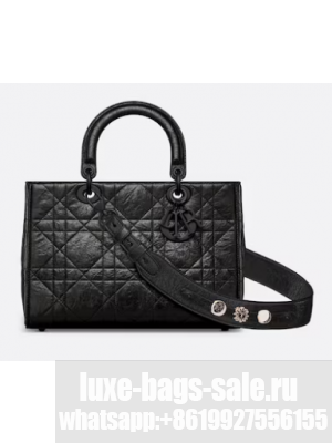 Medium Lady D-Sire My ABCDior Bag Black Macrocannage Crinkled Calfskin M1151S