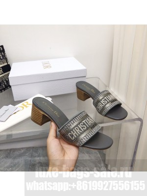 DIOR DWAY HEELED SLIDE With Crystal Embroidered Cotton Gold 2022 Collection ,Gray