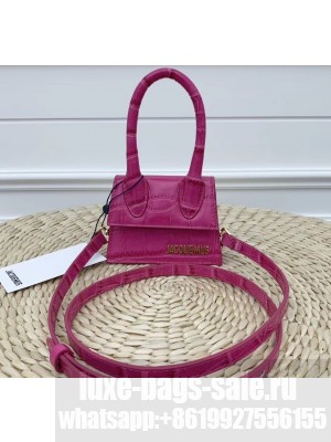 Jacquemus Leather Le Chiquito Micro Bag Croco Pattern Fuchsia