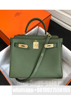 Hermes Kelly 25 Bag in Calf Leather with Gold/Silver Hardware Green Army