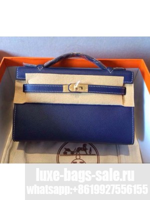 HERMES KELLY 22 EPSOM LEATHER CLUTCH BAG IN navy blue