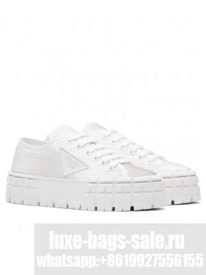 Prada Women's Double Wheel Sequin Sneakers White