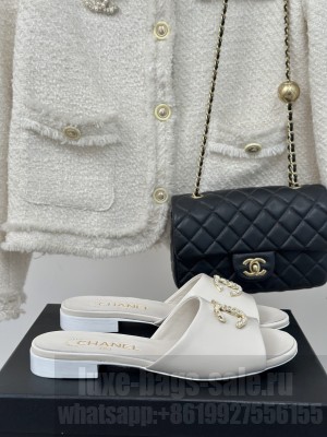 Chanel Lambskin Slide Mule White