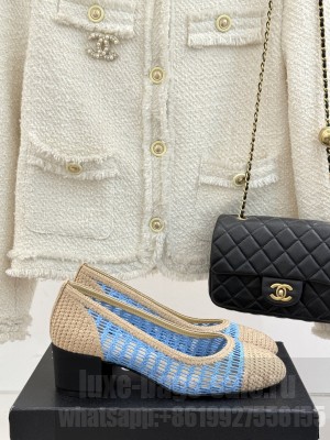 Chanel Hollow double Blue raffia ballet Pumps 2025 