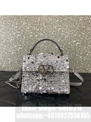 VALENTINO GARAVANI Loco Calf leather bag 0055 silver