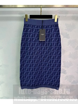 Fendi Women's FF Jacquard Knit Skirt Blue