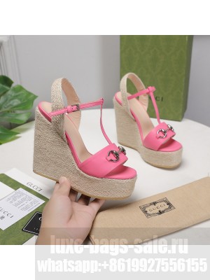 Gucci Calfskin 13cm Pink Espadrilles Wedge Sandals 2021 Collection