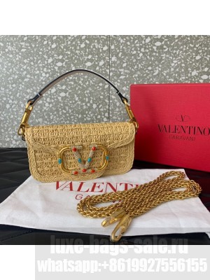 VALENTINO VLOGO SIGNATURE RAFFIA Shoulder Bag 5016 white