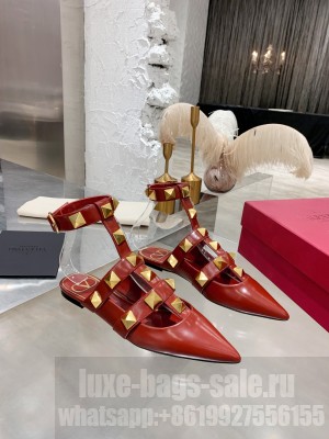 Valentino Garavani Roman Stud ballet flat in calfskin with straps ROSSO VALENTINO