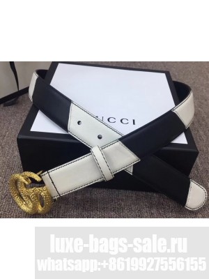Gucci Width 3cm Diagonal Leather Belt Black/White with Textured Double G Buckle
