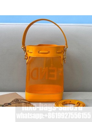 Fendi Mon Tresor Mini Bucket Bag in Orange Leather and Mesh  2021 Collection