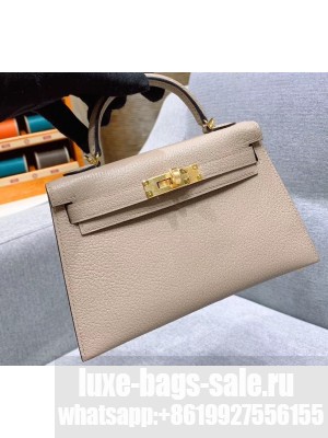 Hermes Mini Kelly II Bag in Original Chevre Leather Pale Gray