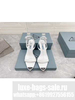 Prada Crocodile pattern Sandals 9cm with Metal Logo White 2022 Collection