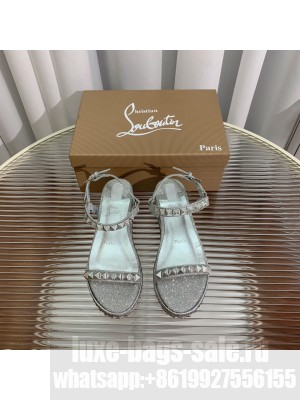 Christian Madmonica Espadrilles Sandals 6cm in Silver Glitter and Spikes