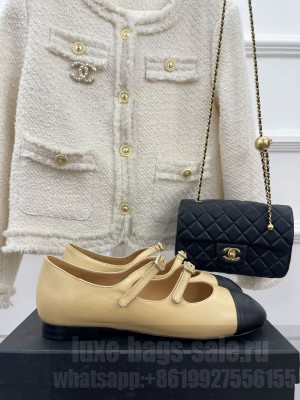 Chanel Women's Mary Janes Lambskin Flat Sandals with Double Buckle Beige 2023 Collection
