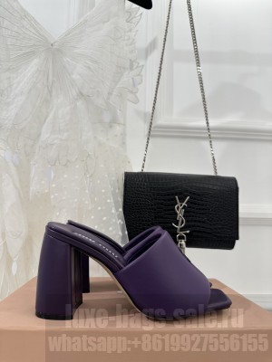 Miu Miu Lambskin 8.5CM Flat Slide Mule Purple Purple