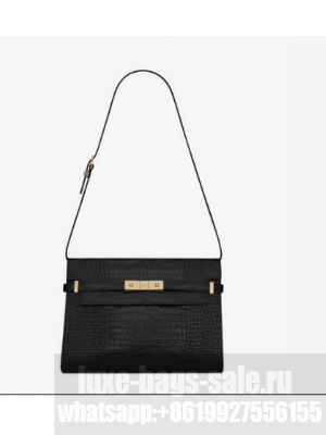 SAINT LAURENT MANHATTAN SHOULDER BAG IN CROCODILE-EMBOSSED SHINY LEATHER 579271 BLACK