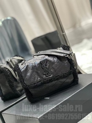 SAINT LAUREN NIKI SMALL CHAIN BAG IN CRINKLED VINTAGE LEATHER 6331600 black