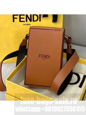 Fendi Wood and Leather Vertical Box Mini Bag Brown  2021 Collection