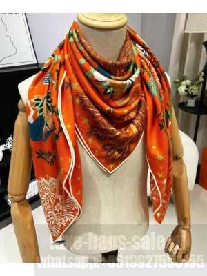 Hermes Women's Sous Le Charme D'Orphee Double Face Scarf Orange