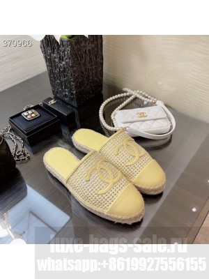 Chanel Rattan Mule Espadrilles Lambskin Leather Spring/Summer 2021 Collection, Light Yellow