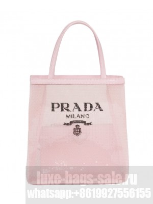 Prada Small sequined mesh tote bag 1BG417 Pink