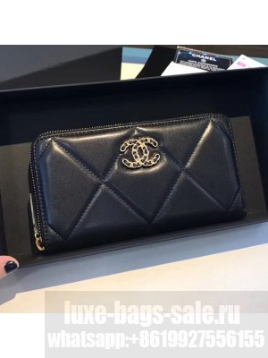 Chanel 19 Goatskin Long Zipped Wallet AP1063 Black 2019 Collection