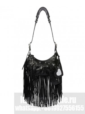 Balenciaga Le Cagole Fringed Shoulder Bag Black
