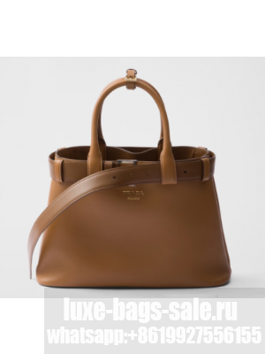 Prada Buckle medium leather handbag with belt 1BA434 Caramel