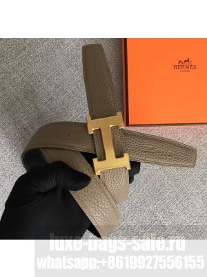Hermes Width 3.2cm Reversible Leather Constance H Buckle Belt Etoupe/Gold