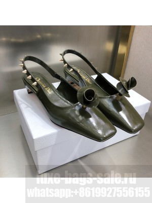 DIOR HEEL 1CM/3.5CM ROSE FANTASTIQUE SLINGBACK FLATS/PUMPS DARK GREEN  2022 Collection